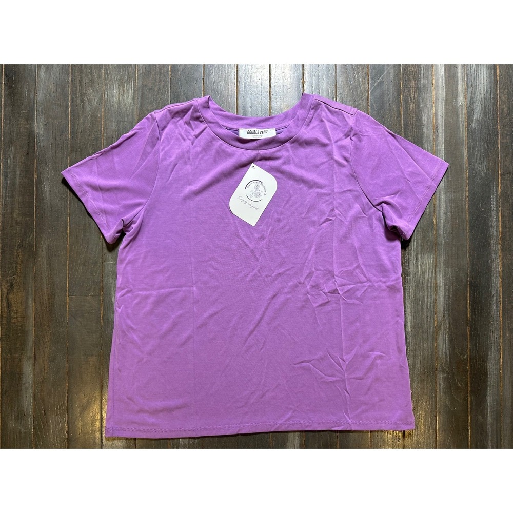 Double Zero Purple Short Sleeve Crew Neck T-Shirt Womens Boutique‎ Basic